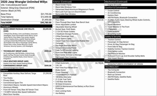2020 Jeep Wrangler Unlimited Willys