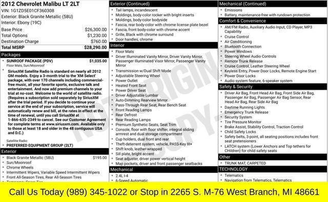 Used 2012 Chevrolet Malibu 2LT with VIN 1G1ZD5E01CF360308 for sale in West Branch, MI