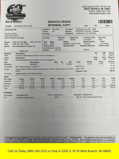 2022 GMC Savana Cargo 2500 Work Van